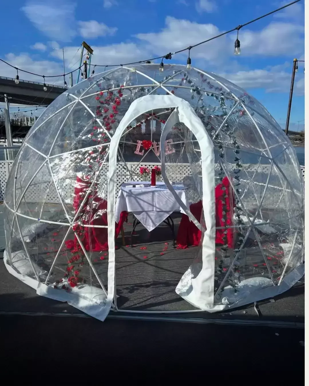 Restaurant patio igloo rental used for outdoor dining